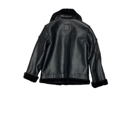 NEW Gap Kids Leather Faux Fur Lined Oversized Biker Jacket Black - Picture 4 of 5
